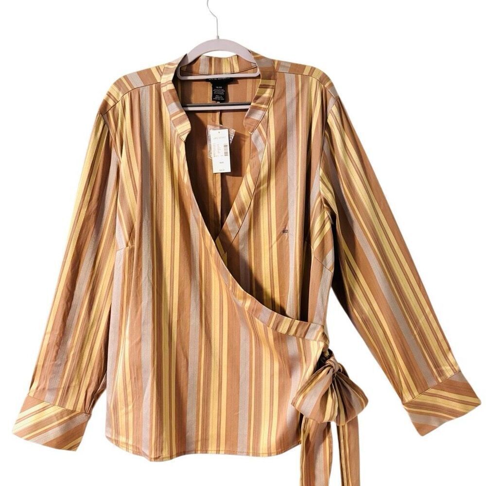 Lane Bryant NEW 18/20 wrap blouse striped earth tone neutrals long sleeve